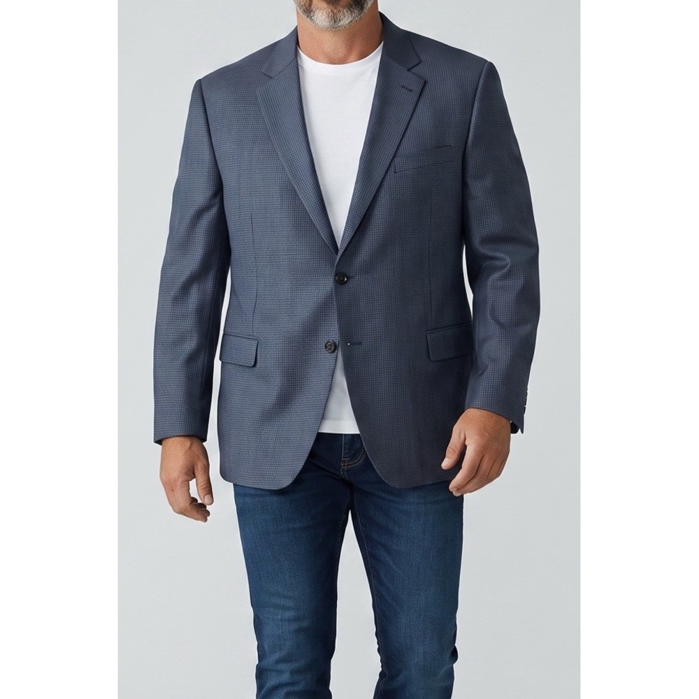 PETER MILLAR Men 50T Blue Gray Micro Check Wool 2 Button Sport Coat Canada